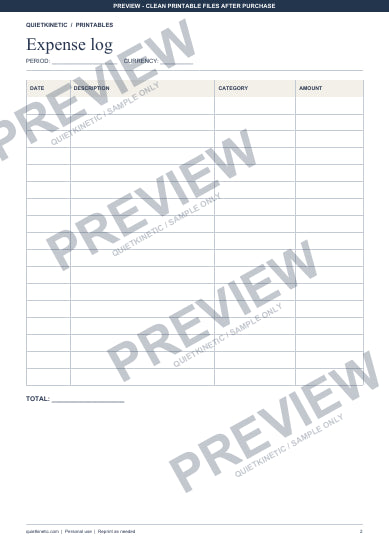 Weekly Budget Tracker & Expense Log | Printable PDF - Watermarked preview page 2
