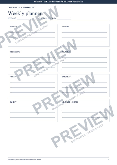 Daily & Weekly Planner | Printable PDF - Watermarked preview page 2