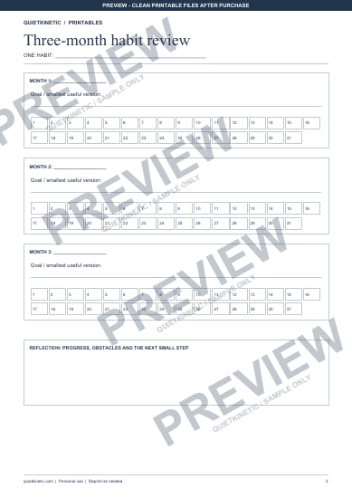 Monthly & Three-Month Habit Tracker | Printable PDF - Watermarked preview page 2