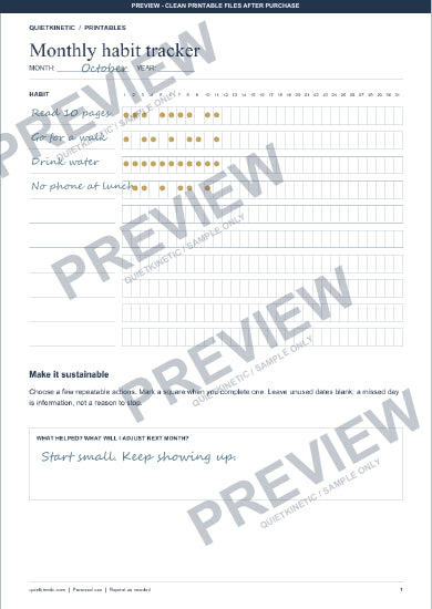 Monthly & Three-Month Habit Tracker | Printable PDF - Watermarked preview page 1